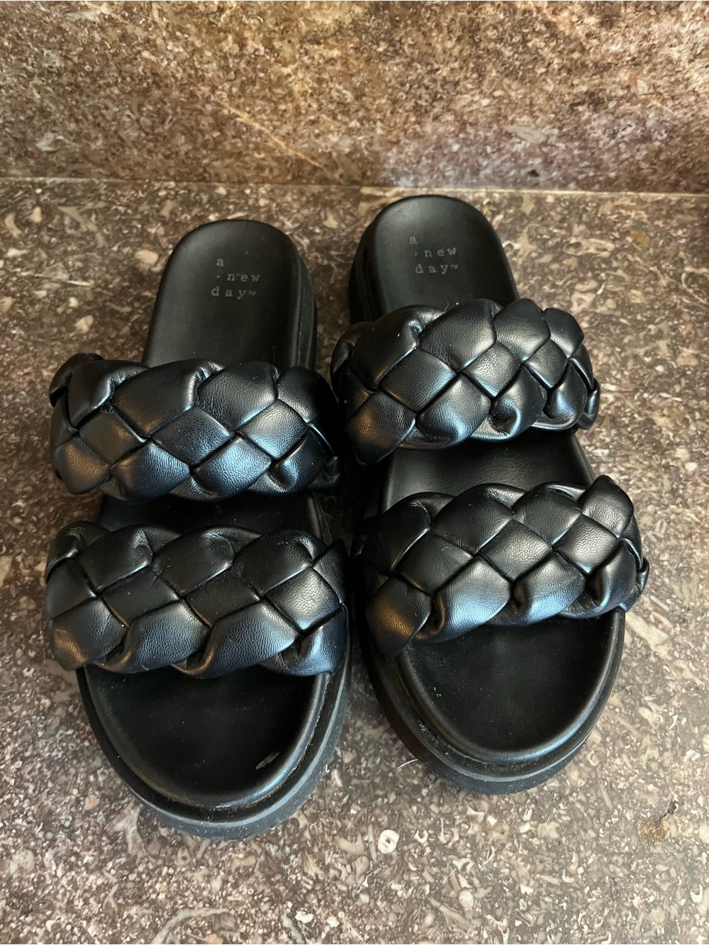 a new day Black Braided Double-Strap Slide Sandals